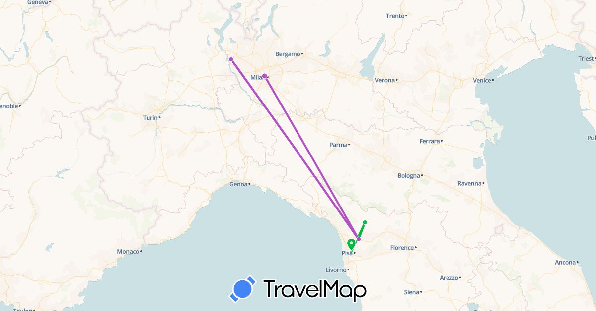 TravelMap itinerary: bus, plane, train in Italy (Europe)
